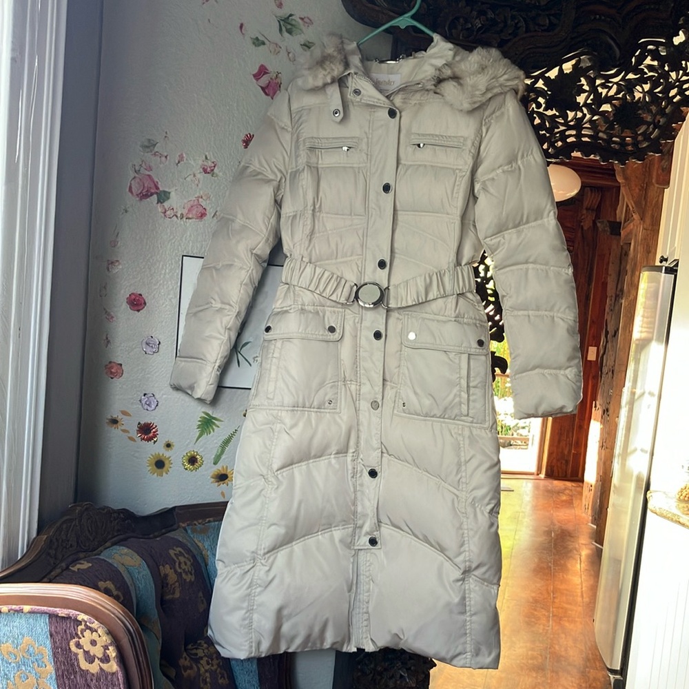 Women's White Puffer Long Coat with Faux Fur Hood
